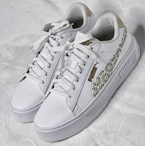 Puma Women's White Platform Sneakers with Gold Accent